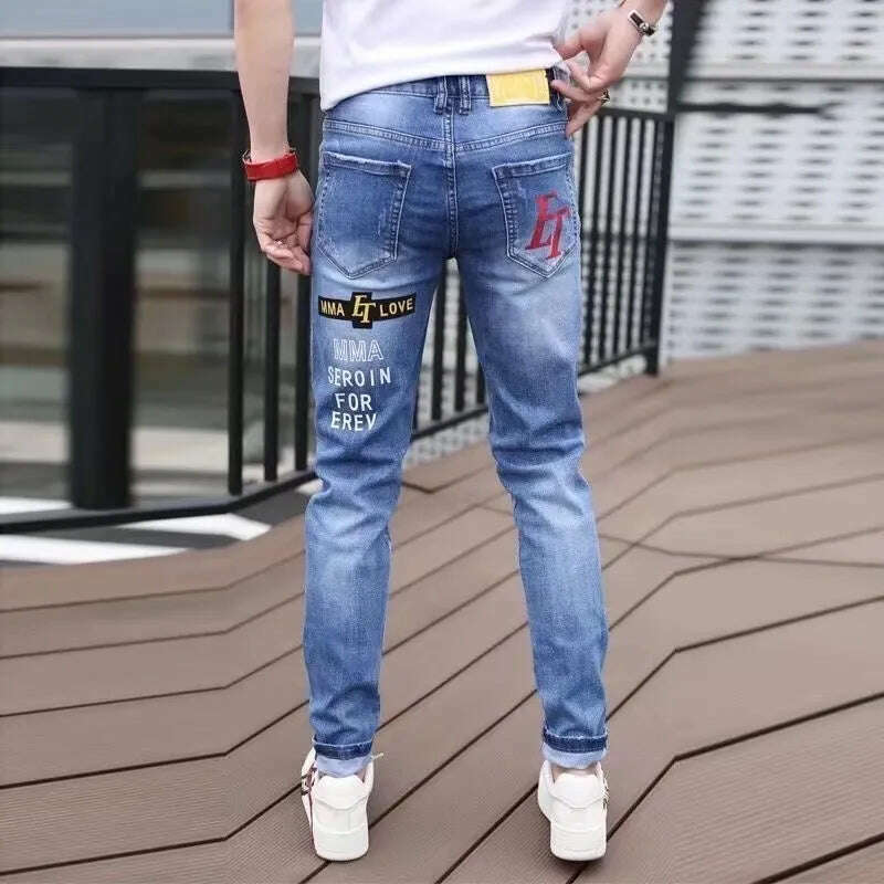 Men Jeans Fashion Street Hip-Hop Jeans Male Punk Style Denim Pants Summer Spring Men Stretchy Slim Fit High Quality Mans Jeans - KIMLUD
