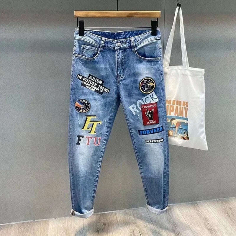 Men Jeans Fashion Street Hip-Hop Jeans Male Punk Style Denim Pants Summer Spring Men Stretchy Slim Fit High Quality Mans Jeans - KIMLUD
