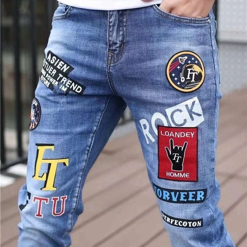 Men Jeans Fashion Street Hip-Hop Jeans Male Punk Style Denim Pants Summer Spring Men Stretchy Slim Fit High Quality Mans Jeans - KIMLUD