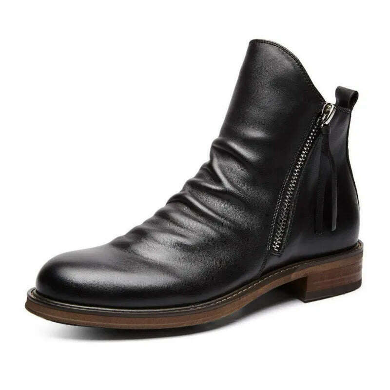 Men Leather Boots 2021 Fashion High-top Tassel Zip PU Leather Shoes Autumn Winter Ankle Boots Men Boots Plus Size 48 - KIMLUD