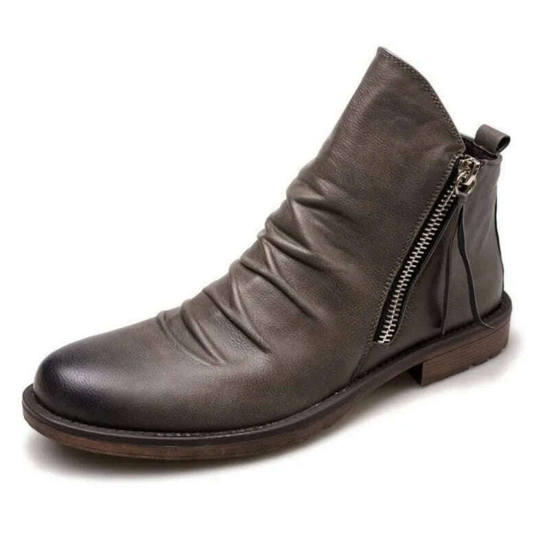 Men Leather Boots 2021 Fashion High-top Tassel Zip PU Leather Shoes Autumn Winter Ankle Boots Men Boots Plus Size 48 - KIMLUD