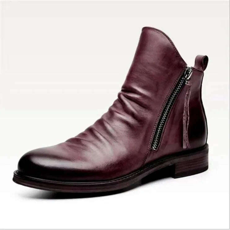 Men Leather Boots 2021 Fashion High-top Tassel Zip PU Leather Shoes Autumn Winter Ankle Boots Men Boots Plus Size 48 - KIMLUD
