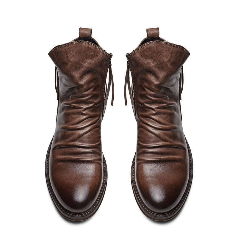 Men Leather Boots 2021 Fashion High-top Tassel Zip PU Leather Shoes Autumn Winter Ankle Boots Men Boots Plus Size 48 - KIMLUD