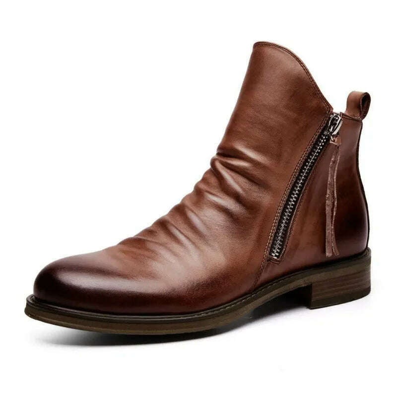 Men Leather Boots 2021 Fashion High-top Tassel Zip PU Leather Shoes Autumn Winter Ankle Boots Men Boots Plus Size 48 - KIMLUD