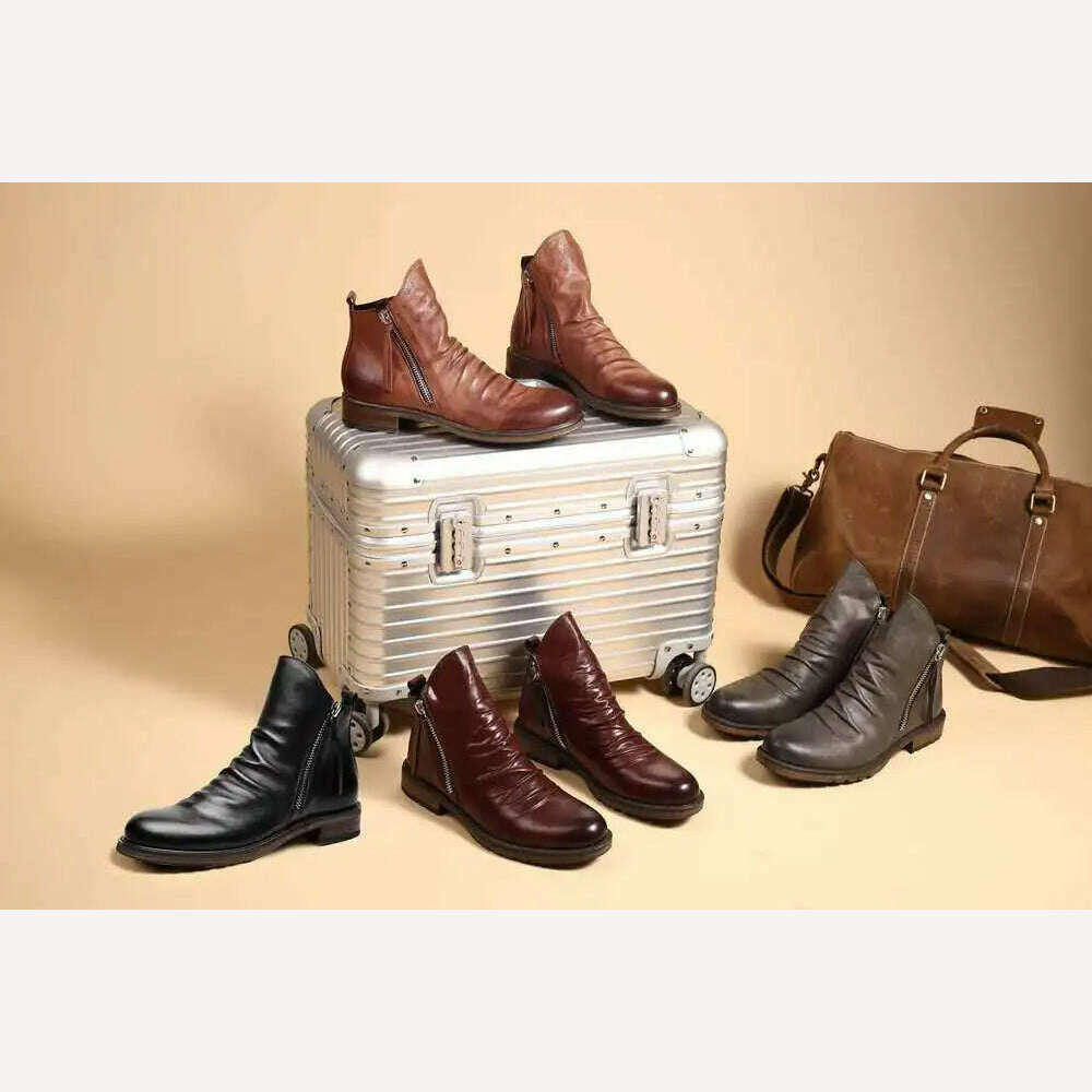 Men Leather Boots 2021 Fashion High-top Tassel Zip PU Leather Shoes Autumn Winter Ankle Boots Men Boots Plus Size 48 - KIMLUD