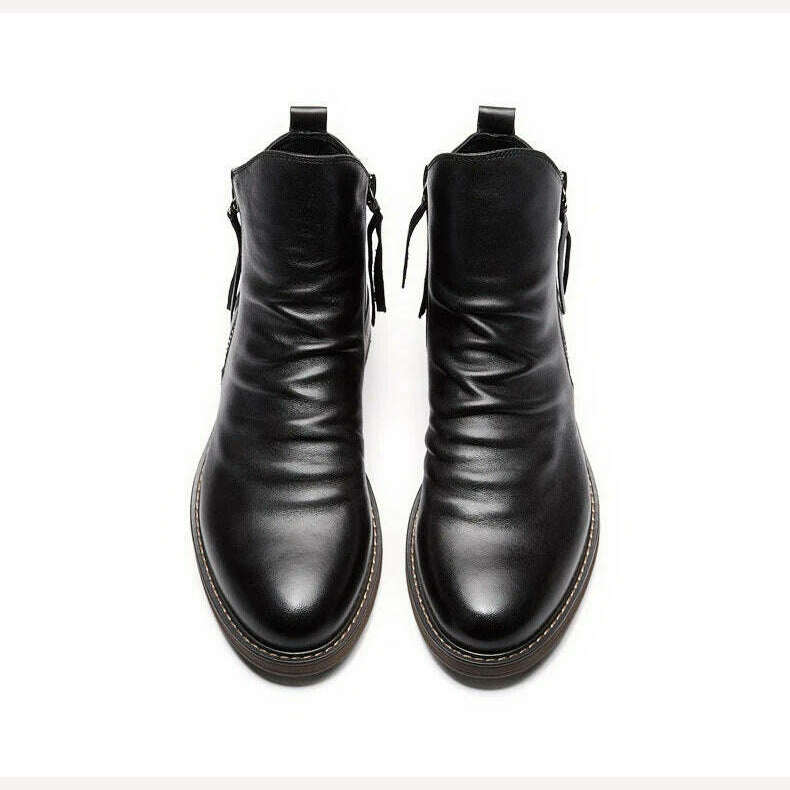 Men Leather Boots 2021 Fashion High-top Tassel Zip PU Leather Shoes Autumn Winter Ankle Boots Men Boots Plus Size 48 - KIMLUD