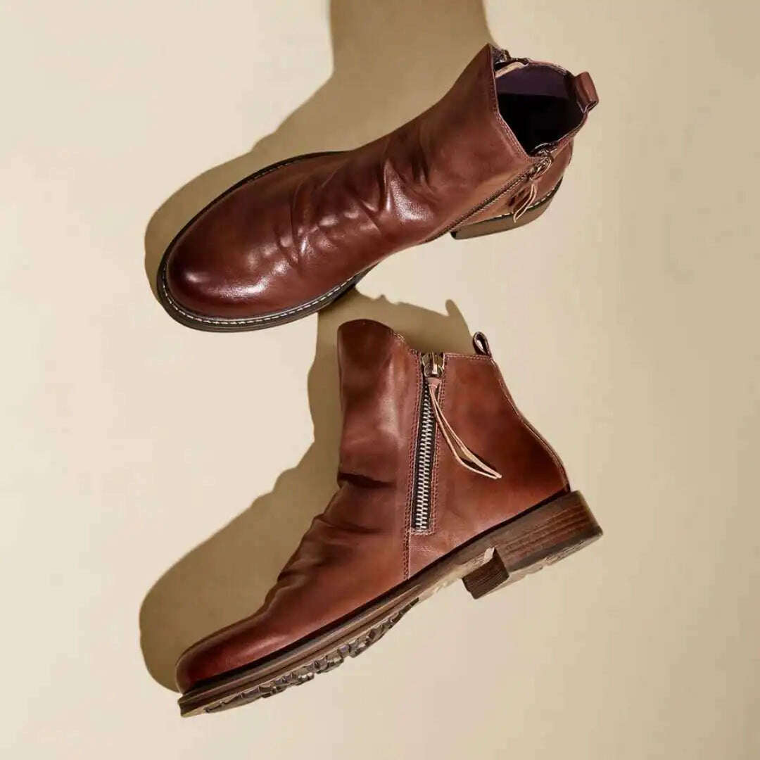 Men Leather Boots 2021 Fashion High-top Tassel Zip PU Leather Shoes Autumn Winter Ankle Boots Men Boots Plus Size 48 - KIMLUD