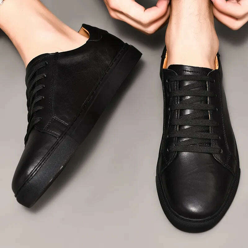 Men Shoes Genuine Leather Casual Shoes Fashion Sneakers British style Cow Leather Men Shoes New Men Sneakers - KIMLUD