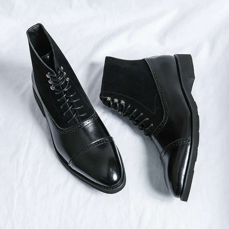 Men Short Boots Brown Bullock Flock Lace-up Square Toe Handmade Business Ankle Shoes for Men with Free Shipping Zapatos Hombre - KIMLUD