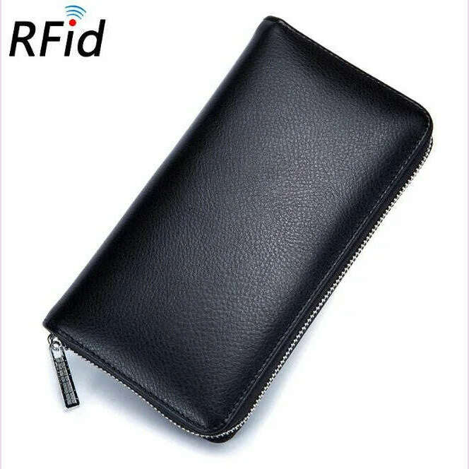 KIMLUD, Men wallet genuine leather passport RFID long large capacity organ mobile phone multi function card holder unisex wallets, Black, KIMLUD APPAREL - Womens Clothes