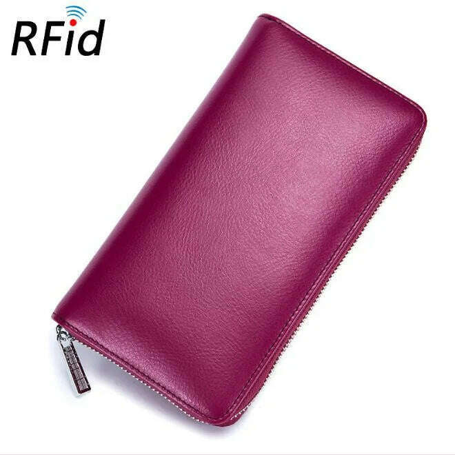KIMLUD, Men wallet genuine leather passport RFID long large capacity organ mobile phone multi function card holder unisex wallets, Purple, KIMLUD APPAREL - Womens Clothes