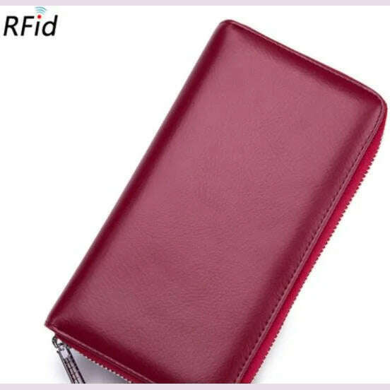 KIMLUD, Men wallet genuine leather passport RFID long large capacity organ mobile phone multi function card holder unisex wallets, Burgundy, KIMLUD APPAREL - Womens Clothes