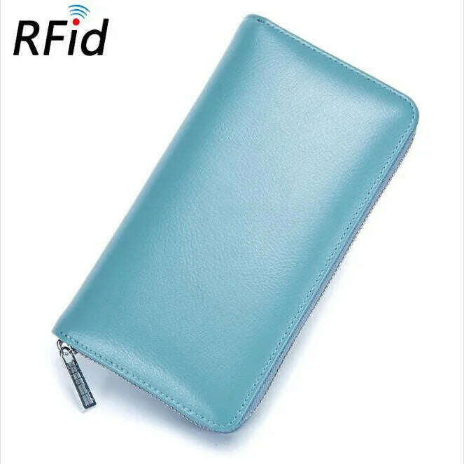 KIMLUD, Men wallet genuine leather passport RFID long large capacity organ mobile phone multi function card holder unisex wallets, Blue, KIMLUD APPAREL - Womens Clothes