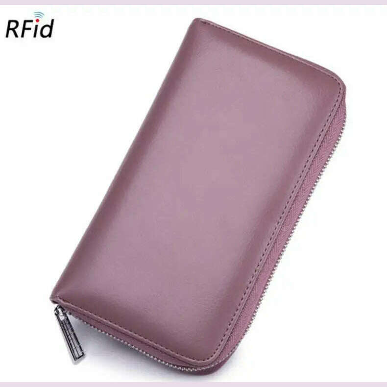 KIMLUD, Men wallet genuine leather passport RFID long large capacity organ mobile phone multi function card holder unisex wallets, Taro flour, KIMLUD APPAREL - Womens Clothes