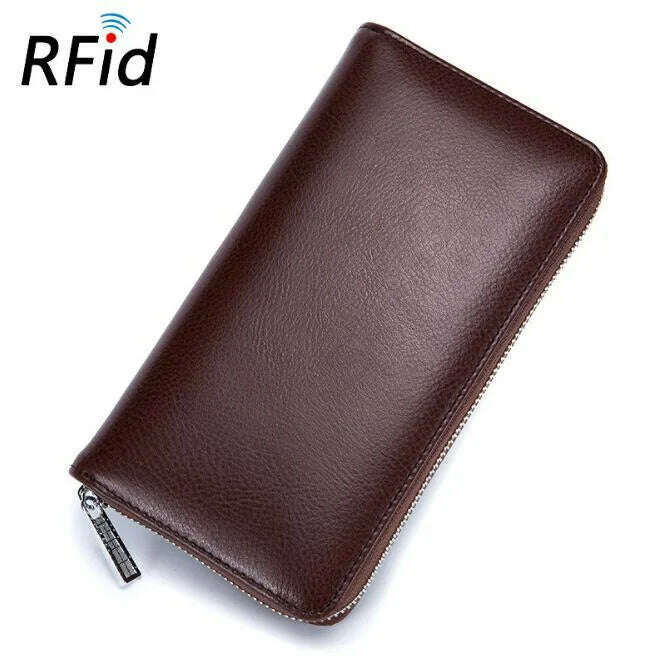 KIMLUD, Men wallet genuine leather passport RFID long large capacity organ mobile phone multi function card holder unisex wallets, Coffee, KIMLUD APPAREL - Womens Clothes