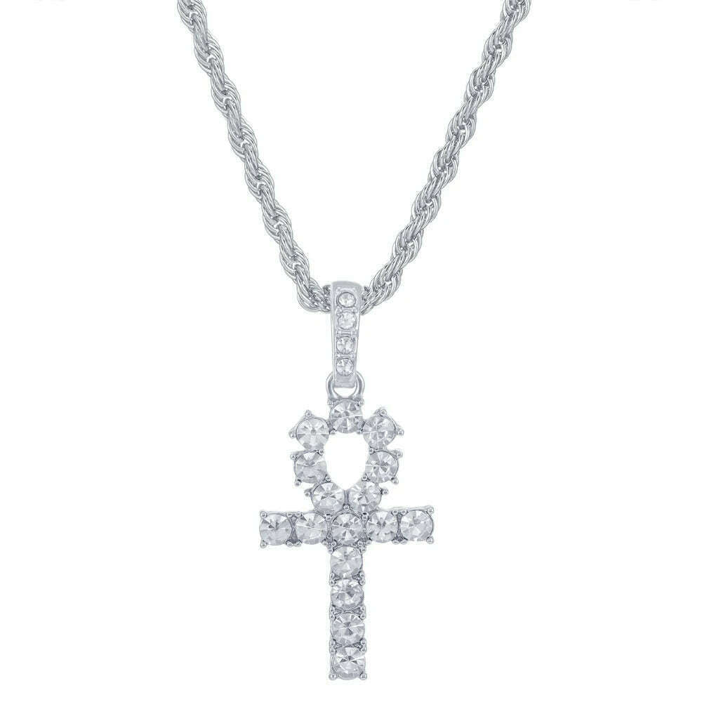 KIMLUD, Men Women Hip Hop Cross Pendant Necklace With 4mm Zircon Tennis Chain Iced Out Exquisite Bling Jewelry Fashion Trendy Creative, rope chain / 24inch(60cm), KIMLUD Womens Clothes