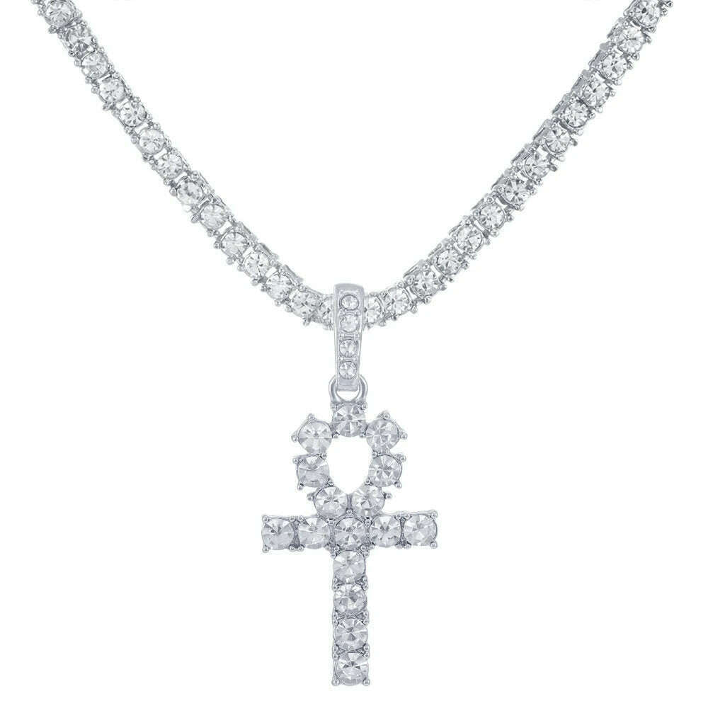 KIMLUD, Men Women Hip Hop Cross Pendant Necklace With 4mm Zircon Tennis Chain Iced Out Exquisite Bling Jewelry Fashion Trendy Creative, tennis chain / 24inch(60cm), KIMLUD Womens Clothes