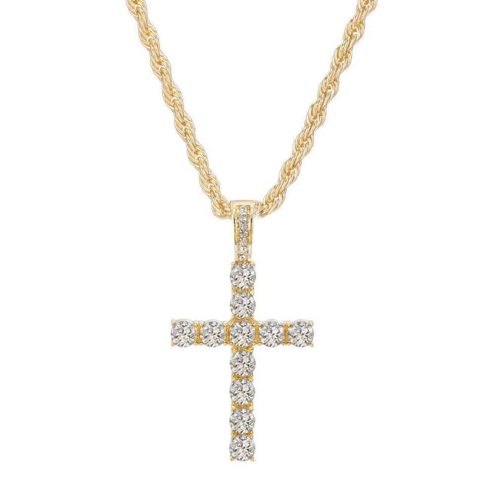 KIMLUD, Men Women Hip Hop Cross Pendant Necklace With 4mm Zircon Tennis Chain Iced Out Exquisite Bling Jewelry Fashion Trendy Creative, MB017G / 18inch(45cm), KIMLUD Womens Clothes