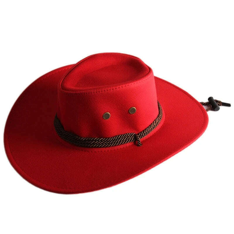 Men's Cool Sun Hat Solid Color Cool Western Cowboy Hat Plain Solid Color Men's Peaked Cap Large Western Rope Knight Cowboy Hat - KIMLUD