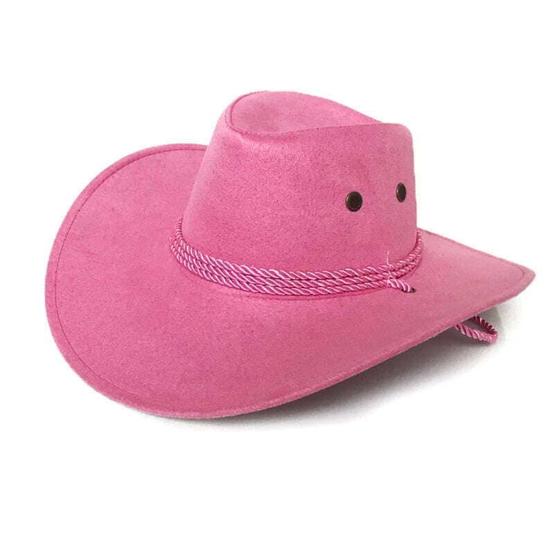 Men's Cool Sun Hat Solid Color Cool Western Cowboy Hat Plain Solid Color Men's Peaked Cap Large Western Rope Knight Cowboy Hat - KIMLUD