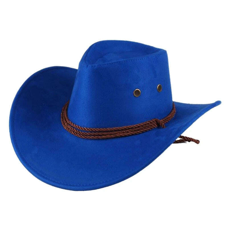 Men's Cool Sun Hat Solid Color Cool Western Cowboy Hat Plain Solid Color Men's Peaked Cap Large Western Rope Knight Cowboy Hat - KIMLUD