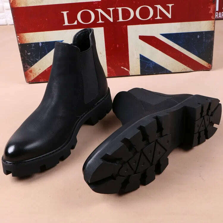 mens casual business office formal dress chelsea boots platform shoes genuine leather boot black ankle botas hombre chaussure - KIMLUD