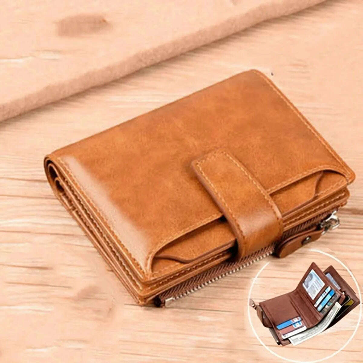 Men's Coin Purse Wallet RFID Blocking Man PU Leather Wallet Zipper Business Card Holder Money Bag Wallet Male - KIMLUD