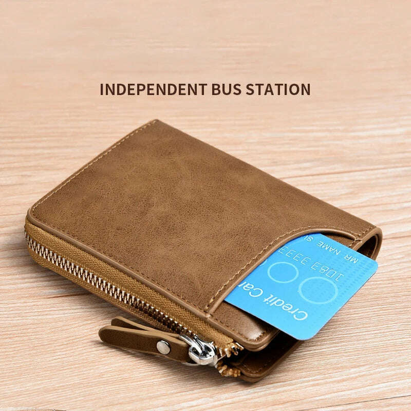 KIMLUD, Mens Wallet Leather Business Card Holder Zipper Purse Luxury Wallets for Men RFID Protection Purses Carteira Masculina Luxury, KIMLUD Womens Clothes