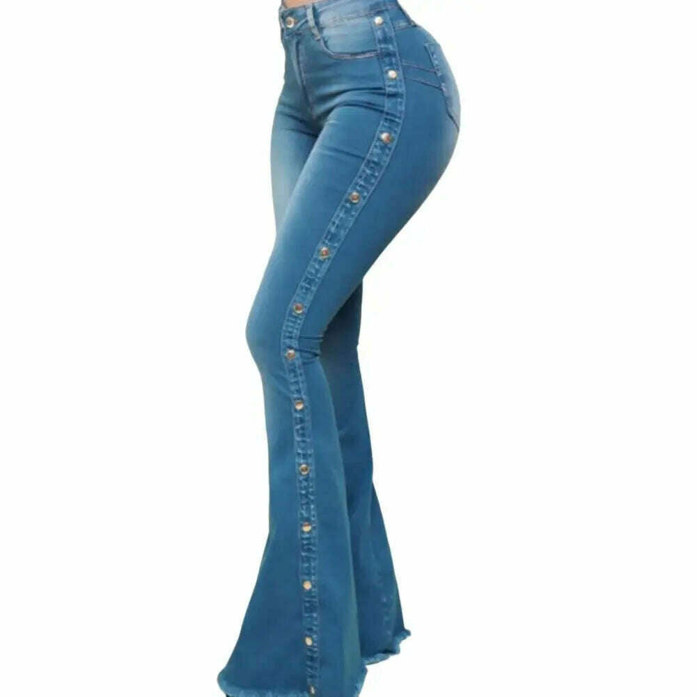 Mid Waisted Stretch Flare Jeans Women Denim Pants Wide Leg Butt-lifted Casual Korean Style Skinny Bell Bottom Pocket Trousers - KIMLUD
