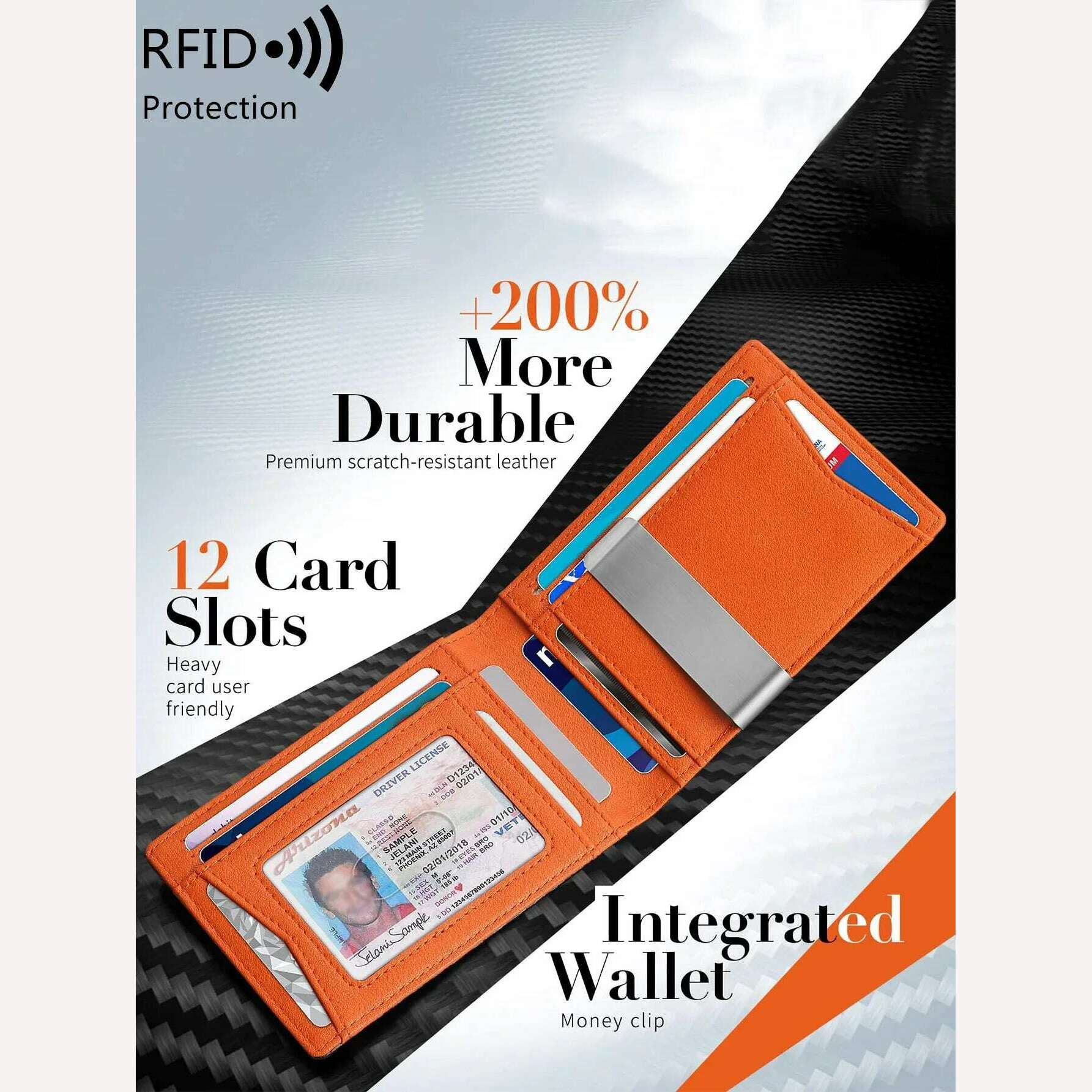 Minimalist men's RFID blocking multi-functional ultra-thin 12-card wallet, front pocket bi-fold solid color portable card holder - KIMLUD