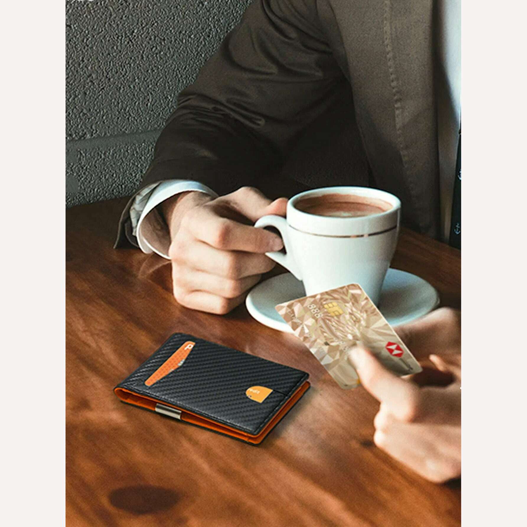 Minimalist men's RFID blocking multi-functional ultra-thin 12-card wallet, front pocket bi-fold solid color portable card holder - KIMLUD