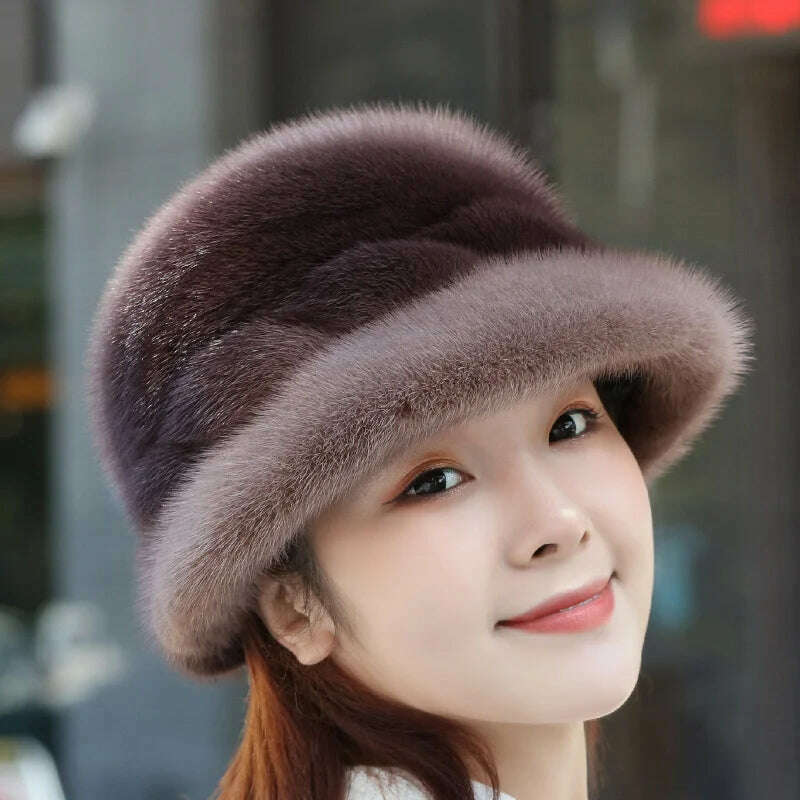 Mink Fur Hats Whole Mink Fur Cap Real Natural Mink Fur Ear Protection Fisherman Hat Female Fashion Warm Hat For Woman - KIMLUD