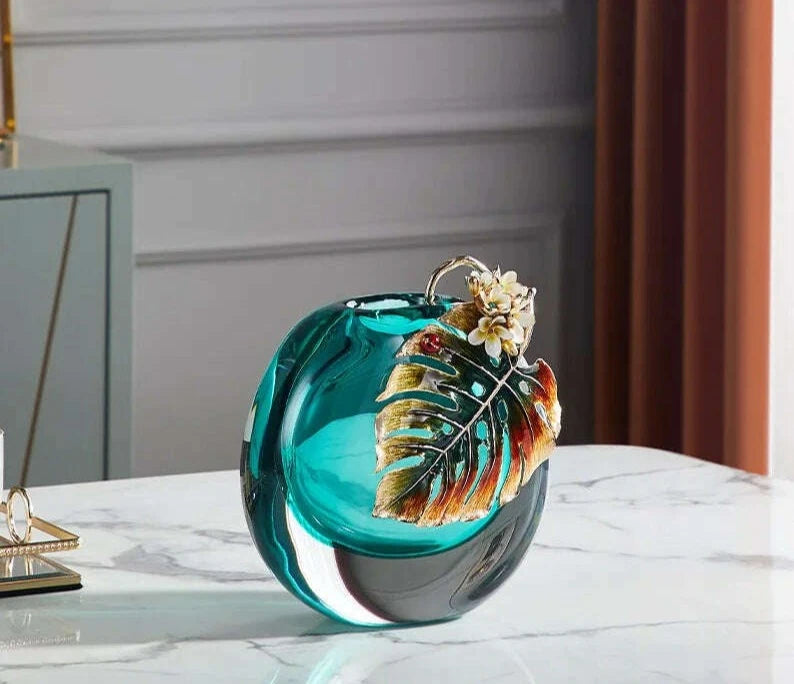 Modern minimalism Light luxury glass vase Home and living room decorations Glass enamel colored flower arrangement device - KIMLUD