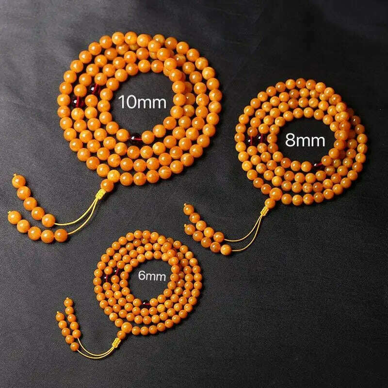 KIMLUD, Myanmar Old Beeswax Circle 108 Beads Original Mineral Beeswax Amber Original Stone Necklace for Men and Women Hard Bracelets, 8mm, KIMLUD APPAREL - Womens Clothes