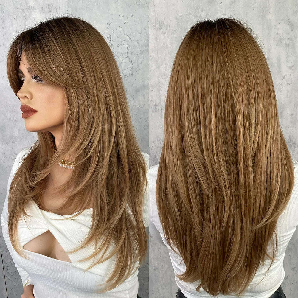 NAMM Long Wavy Ombre Blonde Wigs for Women Cosplay Daily Party Synthetic Light Orange Hair Wig Lolita Heat Resistant Fiber - KIMLUD