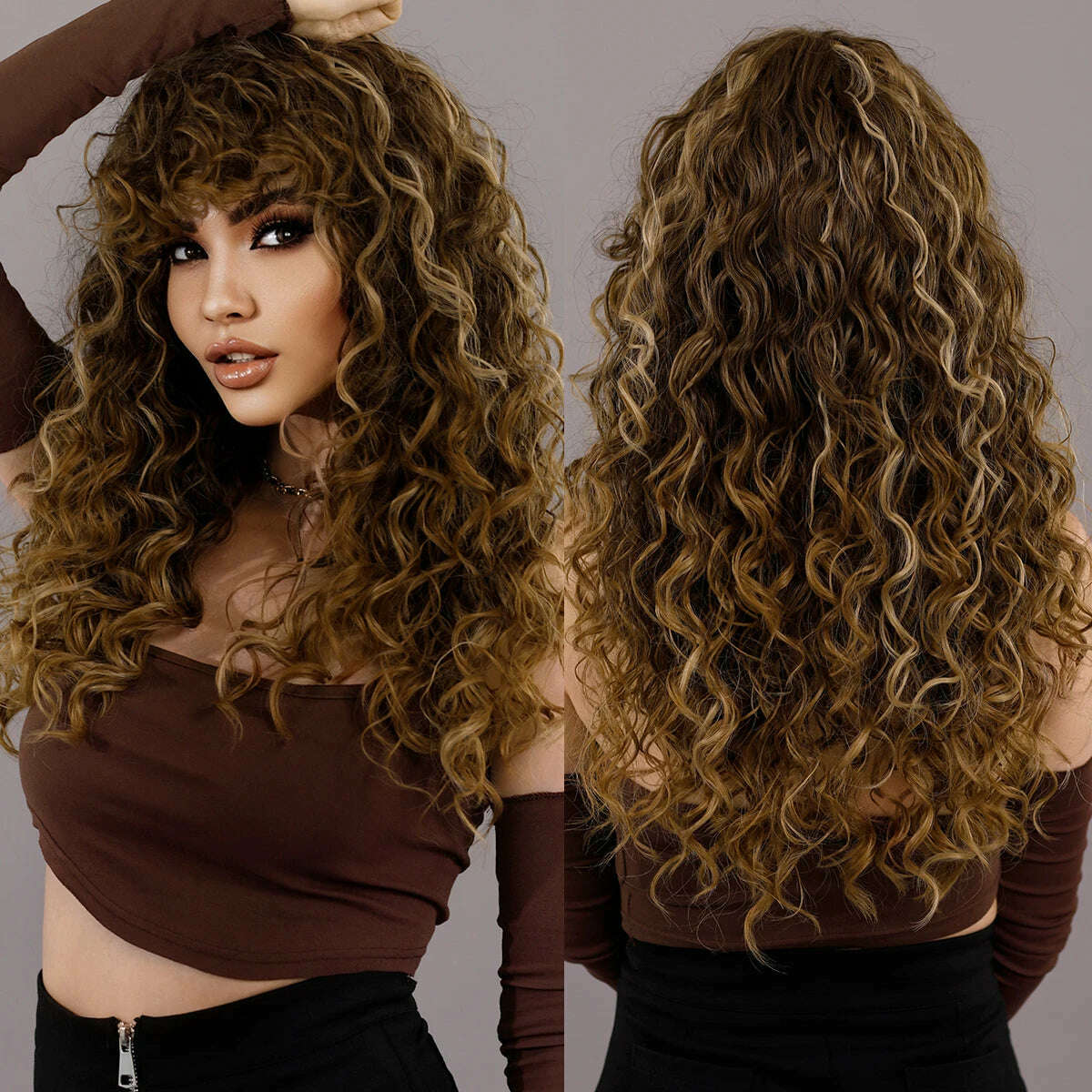 NAMM Long Wavy Ombre Blonde Wigs for Women Cosplay Daily Party Synthetic Light Orange Hair Wig Lolita Heat Resistant Fiber - KIMLUD