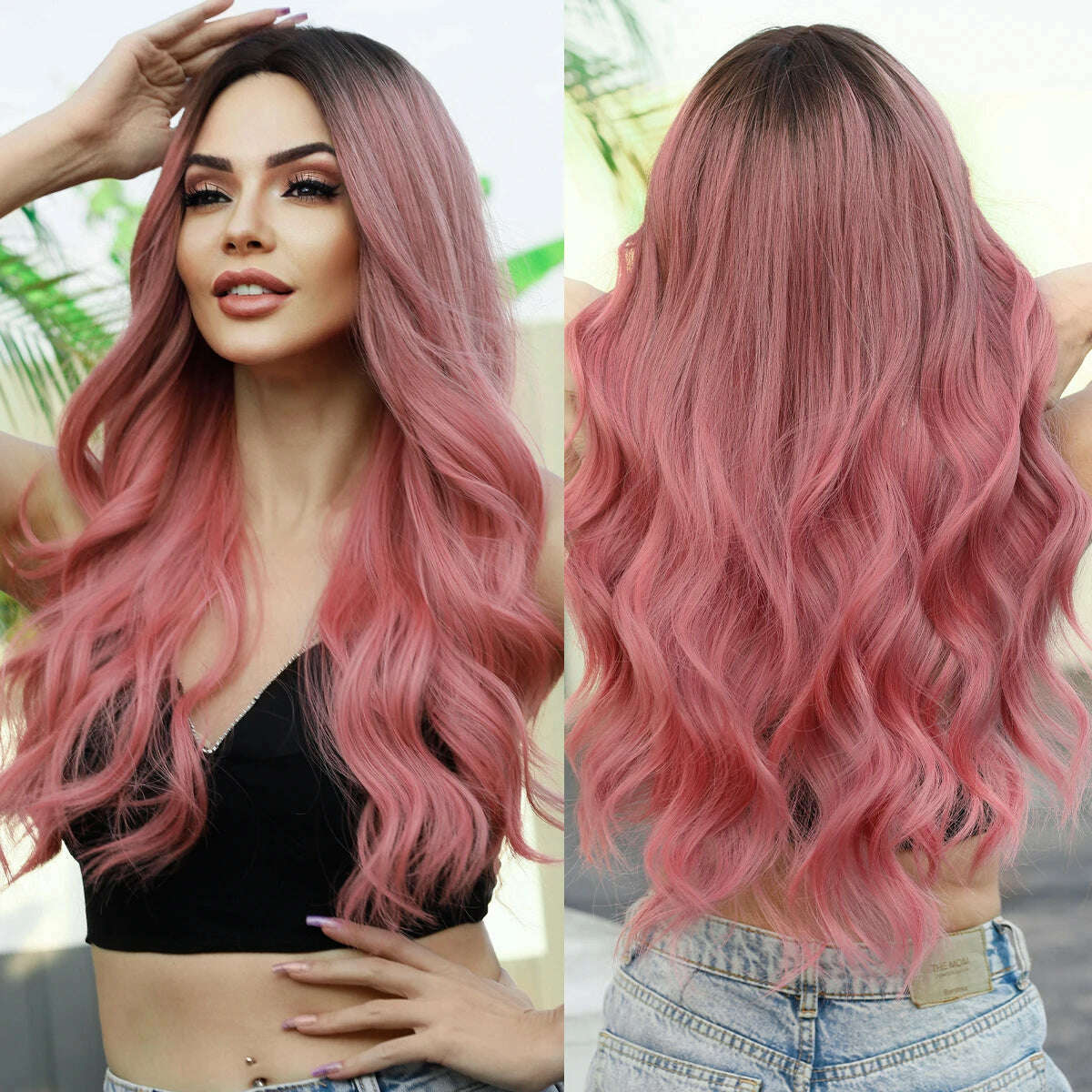 NAMM Long Wavy Ombre Blonde Wigs for Women Cosplay Daily Party Synthetic Light Orange Hair Wig Lolita Heat Resistant Fiber - KIMLUD