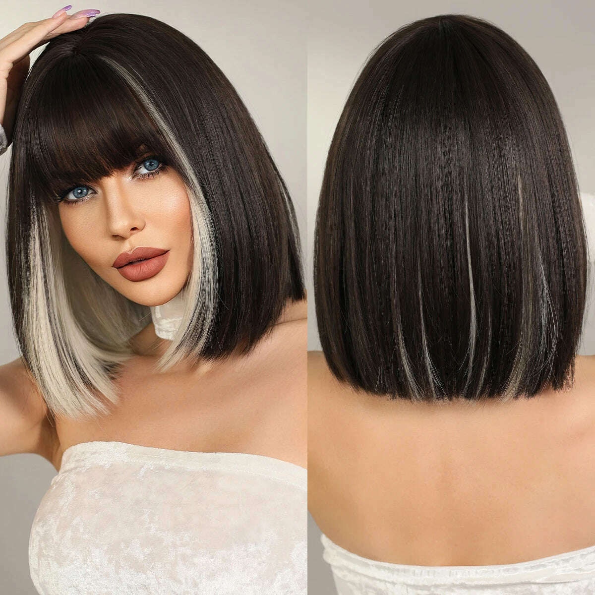 NAMM Silver black Wavy Wig for Woman Daily Party Cosplay Middle Part Natural Synthetic Hair Wig Heat Resistant Fiber - KIMLUD