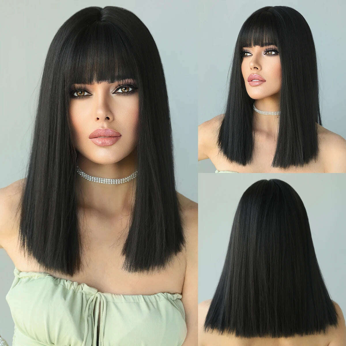 NAMM Silver black Wavy Wig for Woman Daily Party Cosplay Middle Part Natural Synthetic Hair Wig Heat Resistant Fiber - KIMLUD