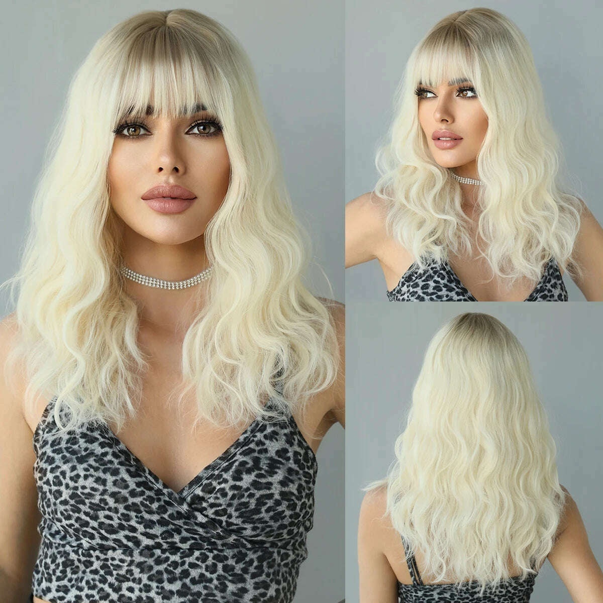 NAMM Silver black Wavy Wig for Woman Daily Party Cosplay Middle Part Natural Synthetic Hair Wig Heat Resistant Fiber - KIMLUD