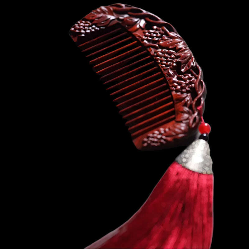 KIMLUD, Natural Rhinoceros Horn Small Leaf Red Sandalwood Carved Wood Comb Retro Style Massage Comb Gifts with comb, 1, KIMLUD APPAREL - Womens Clothes