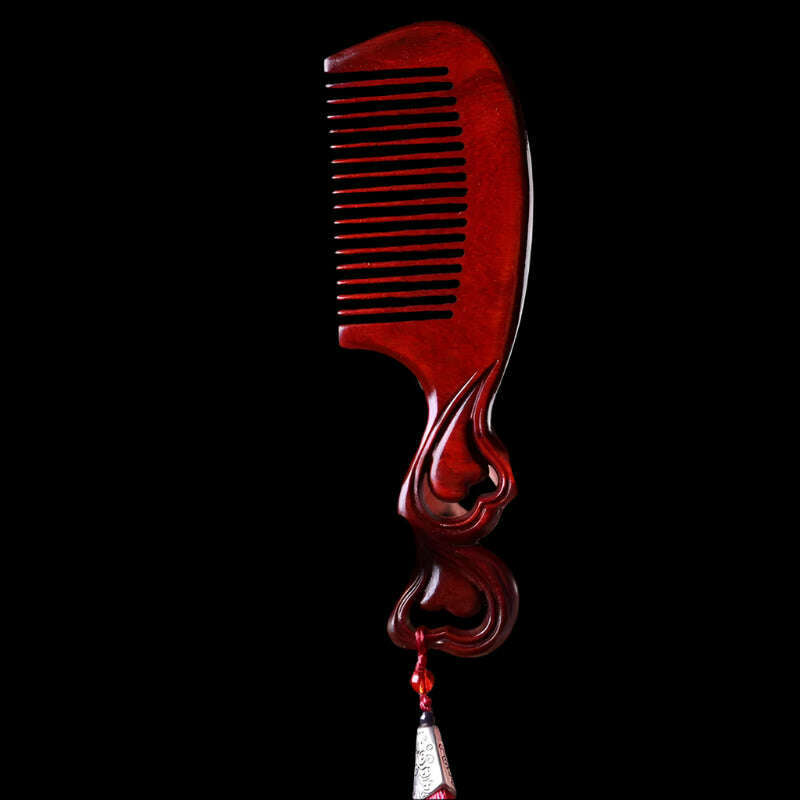 KIMLUD, Natural Rhinoceros Horn Small Leaf Red Sandalwood Carved Wood Comb Retro Style Massage Comb Gifts with comb, 28, KIMLUD APPAREL - Womens Clothes