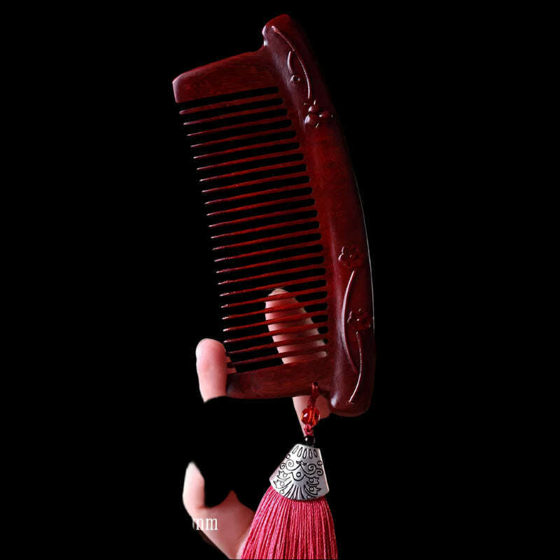 KIMLUD, Natural Rhinoceros Horn Small Leaf Red Sandalwood Carved Wood Comb Retro Style Massage Comb Gifts with comb, 8, KIMLUD APPAREL - Womens Clothes