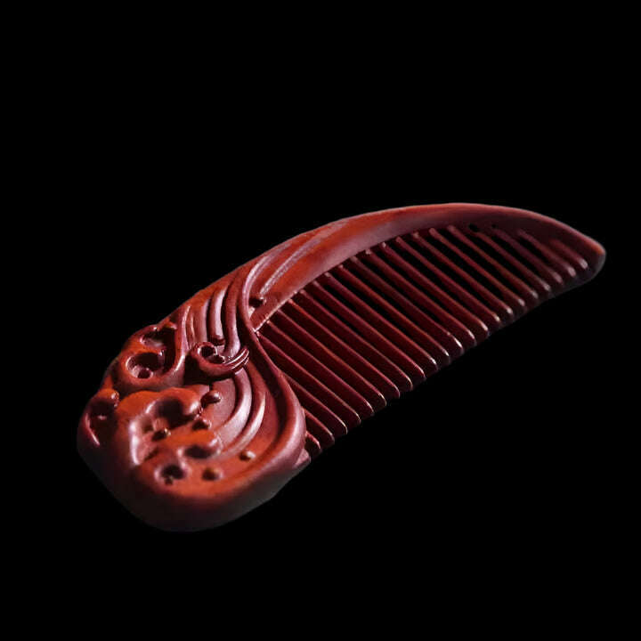 KIMLUD, Natural Rhinoceros Horn Small Leaf Red Sandalwood Carved Wood Comb Retro Style Massage Comb Gifts with comb, 10, KIMLUD APPAREL - Womens Clothes