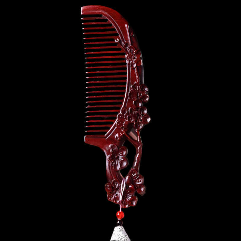 KIMLUD, Natural Rhinoceros Horn Small Leaf Red Sandalwood Carved Wood Comb Retro Style Massage Comb Gifts with comb, 23, KIMLUD APPAREL - Womens Clothes