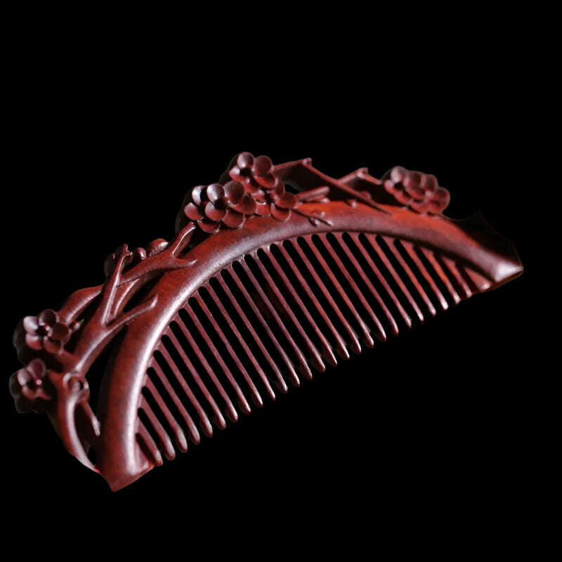KIMLUD, Natural Rhinoceros Horn Small Leaf Red Sandalwood Carved Wood Comb Retro Style Massage Comb Gifts with comb, 22, KIMLUD APPAREL - Womens Clothes