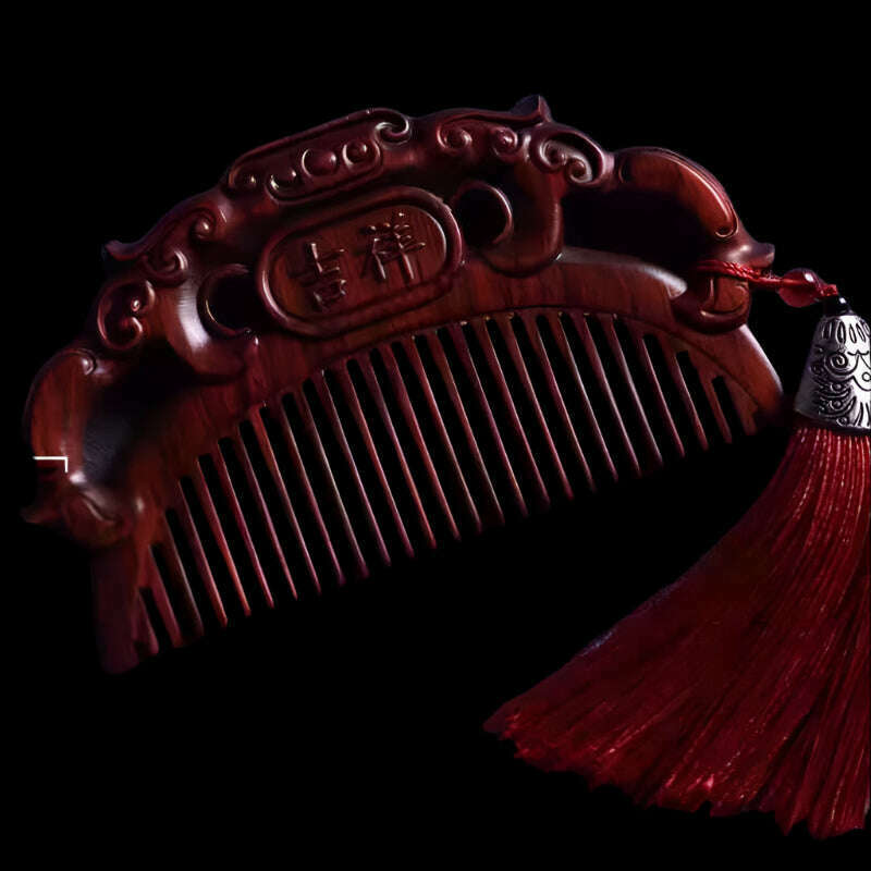 KIMLUD, Natural Rhinoceros Horn Small Leaf Red Sandalwood Carved Wood Comb Retro Style Massage Comb Gifts with comb, 9, KIMLUD APPAREL - Womens Clothes
