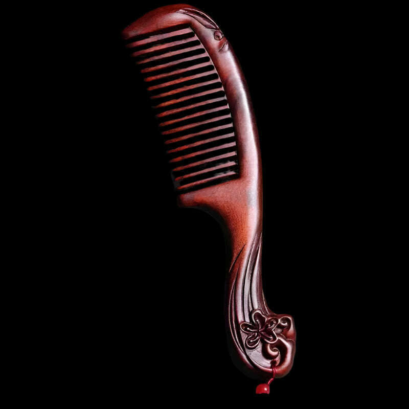 KIMLUD, Natural Rhinoceros Horn Small Leaf Red Sandalwood Carved Wood Comb Retro Style Massage Comb Gifts with comb, 13, KIMLUD APPAREL - Womens Clothes