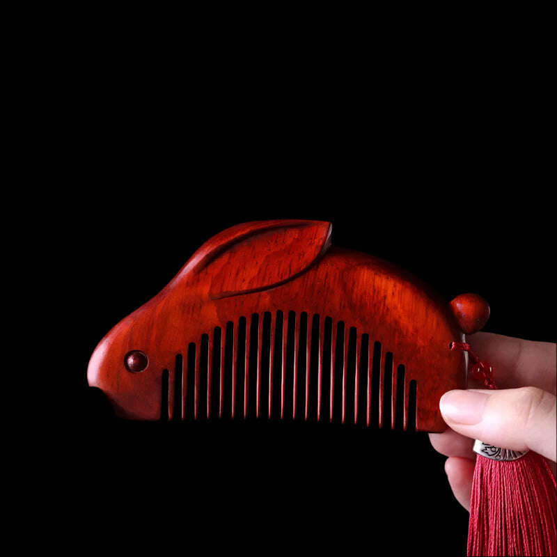 KIMLUD, Natural Rhinoceros Horn Small Leaf Red Sandalwood Carved Wood Comb Retro Style Massage Comb Gifts with comb, 25, KIMLUD APPAREL - Womens Clothes