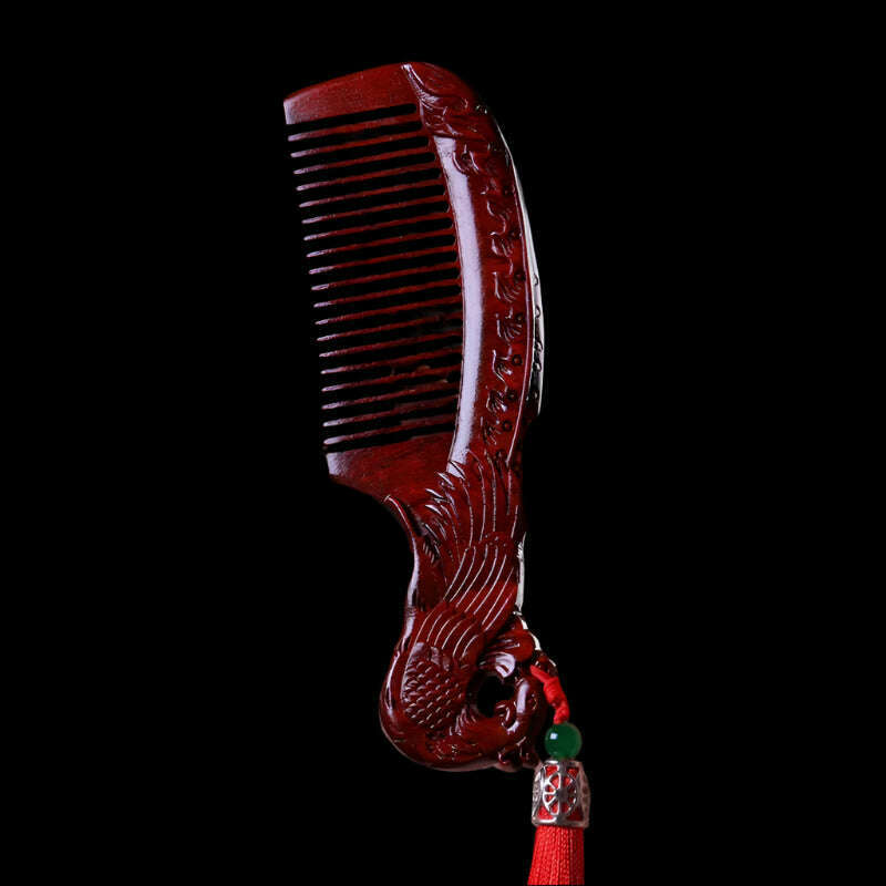 KIMLUD, Natural Rhinoceros Horn Small Leaf Red Sandalwood Carved Wood Comb Retro Style Massage Comb Gifts with comb, 4, KIMLUD APPAREL - Womens Clothes